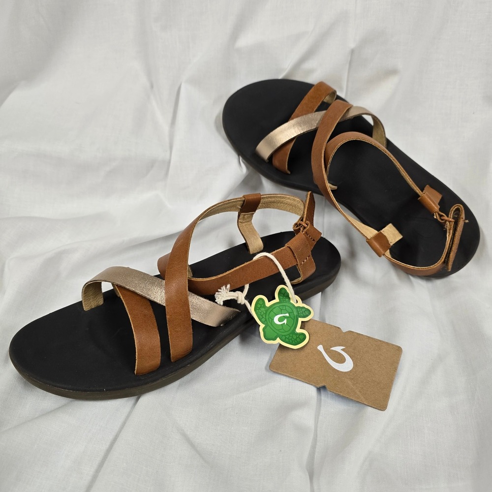 OluKai Kids Upena Girls Sandals Mustard‎ Bubbly Gold Strappy Size 5 NWT
